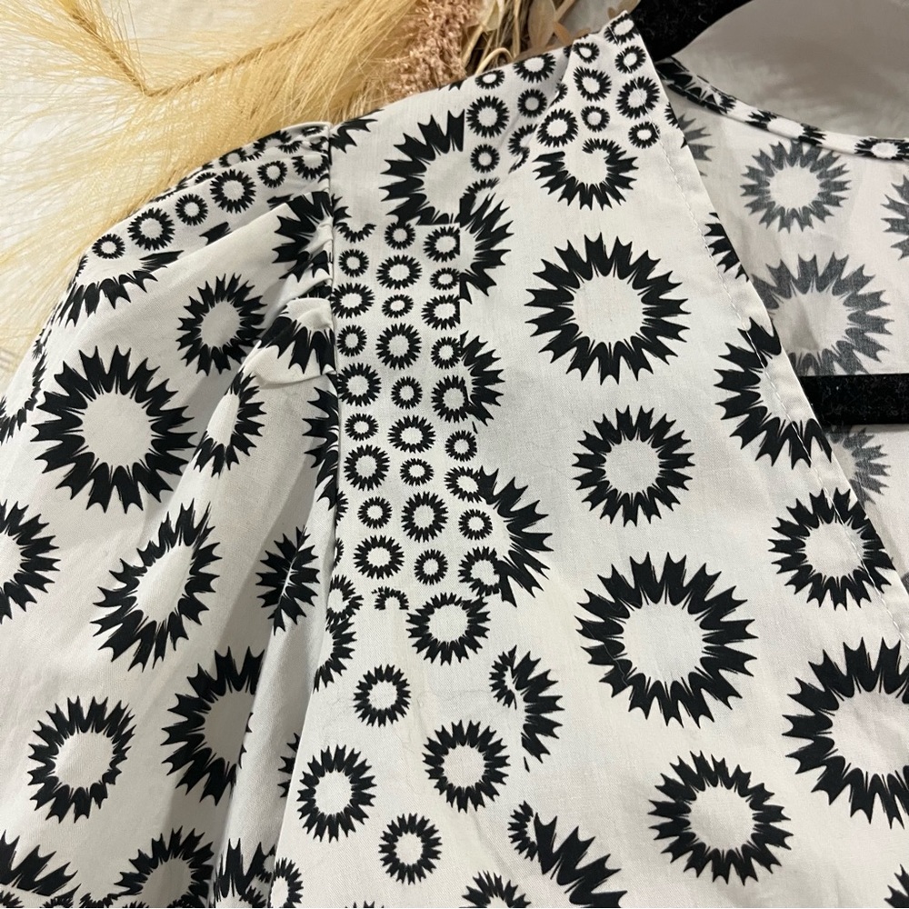 Euc Desigual Puff Sleeve Patchwork Wrap Blouse Top - image 7